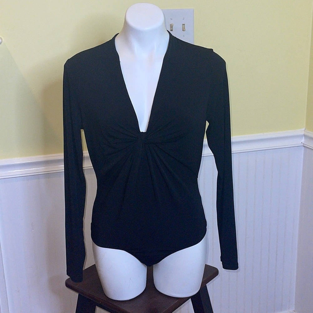 Boston Proper ladies black snap long sleeve bodysuit. Size medium.